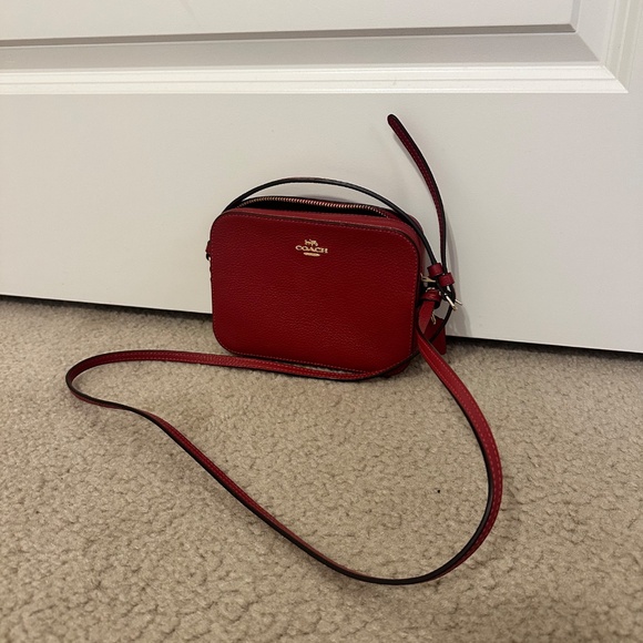 Red Leather Coach Side Bag - Picture 2 of 14